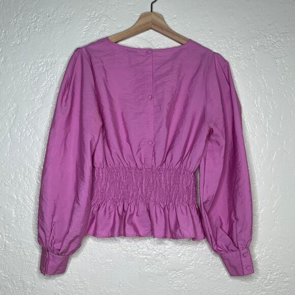Topshop Women's Pink Smocked Waist Peplum Ruffle Blouse Size 8 - Picture 3 of 6